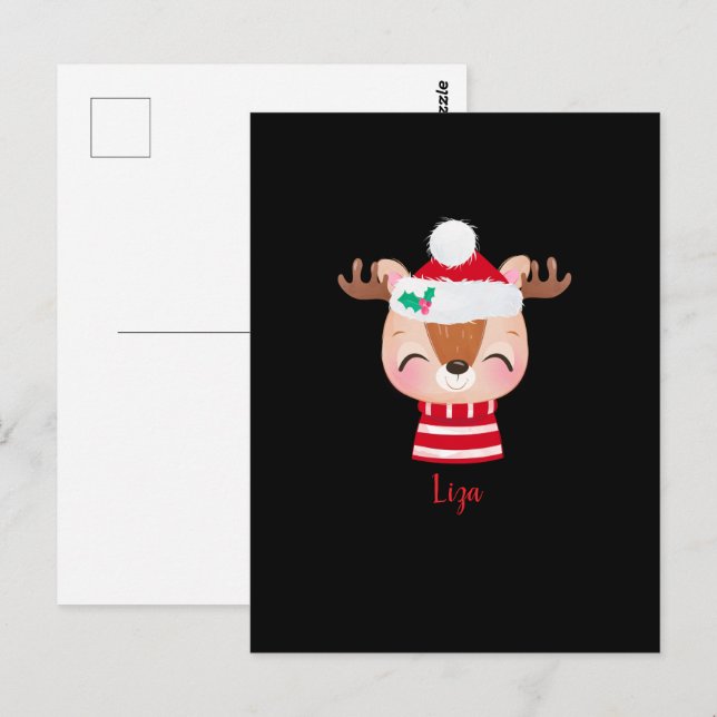 Postal Navidades sonriendo cara de reno (Anverso / Reverso)