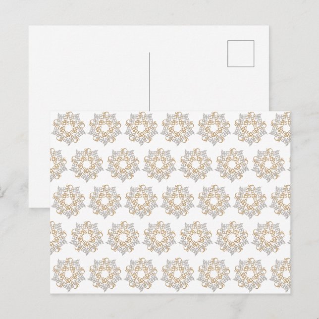 Postal Navidades Star Pattern Gold Silver Caligrafía Arte (Anverso / Reverso)