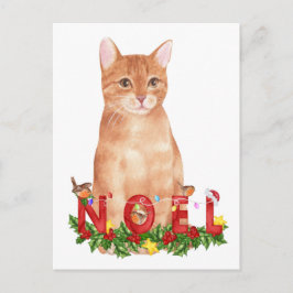 Postal Navidades Tabby Cat Watercolor