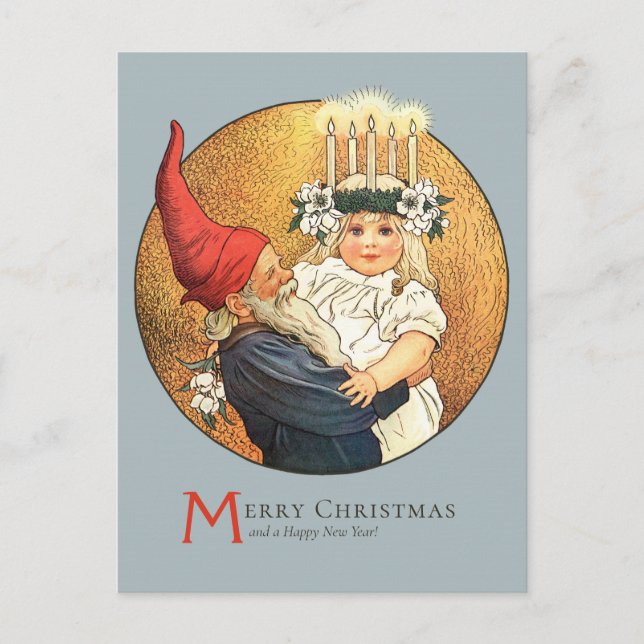 Postal Navidades Tomte y dulce pequeño chica de Lucia CC1 (Anverso)