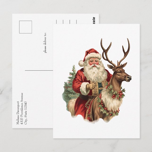 Postal Navidades tradicionales retro Santa Classic (Anverso / Reverso)