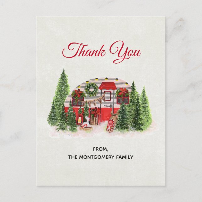 Postal Navidades Trailer Camper Outdoorsy Tema Gracias (Anverso)