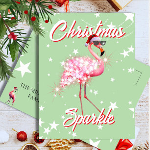 Postal Navidades tropicales divertidos de flamenco con Sa
