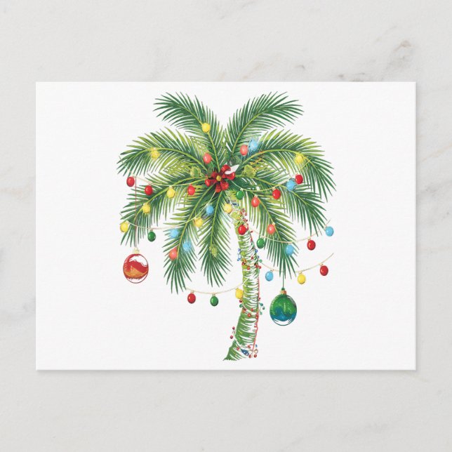Postal Navidades tropicales Palm Tree con Luces y Ornam (Anverso)