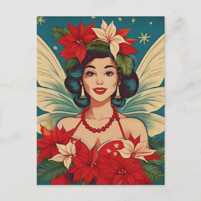 Postal Navidades tropicales retro años 50 Pin-Up Beauty Q (Anverso)