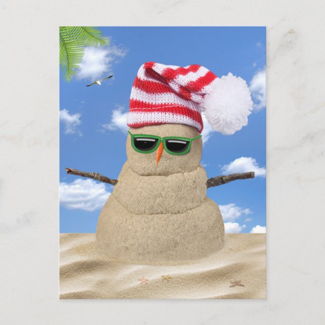 Postal Navidades tropicales Sand Snowman (Anverso)