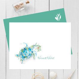 Postal Navidades tropicales vetan tortuga acuarela marina