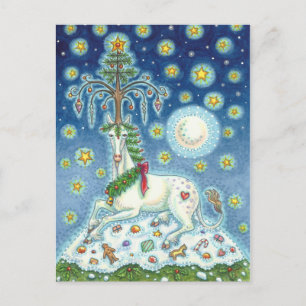 POSTAL NAVIDADES UNICORN, ÁRBOL DE CUERNO MÁGICO, CABALLO