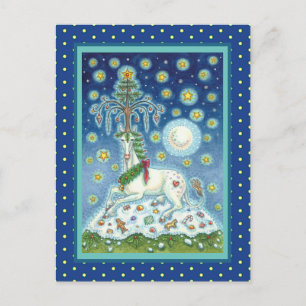 POSTAL NAVIDADES UNICORN, ÁRBOL DE CUERNO MÁGICO, CABALLO