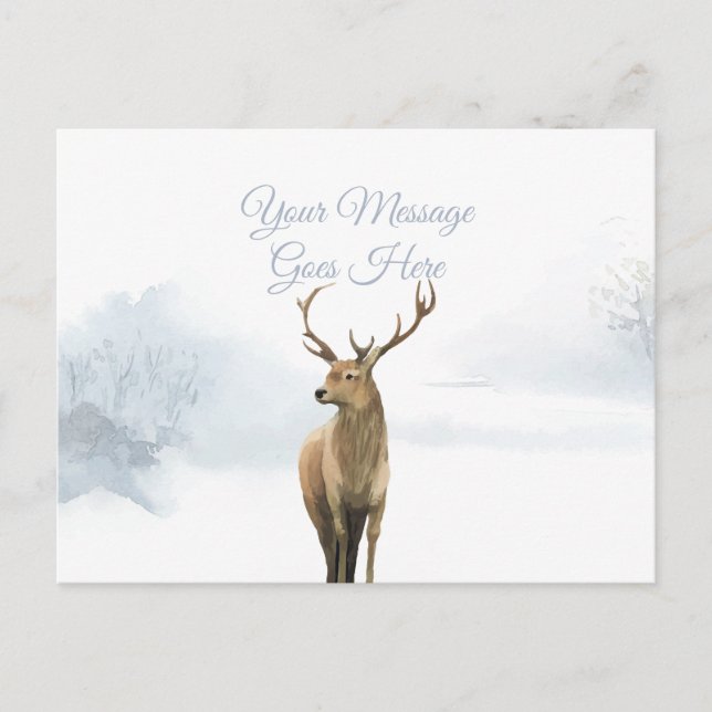 Postal Navidades Vacaciones Winter Stag Elegant Script (Anverso)