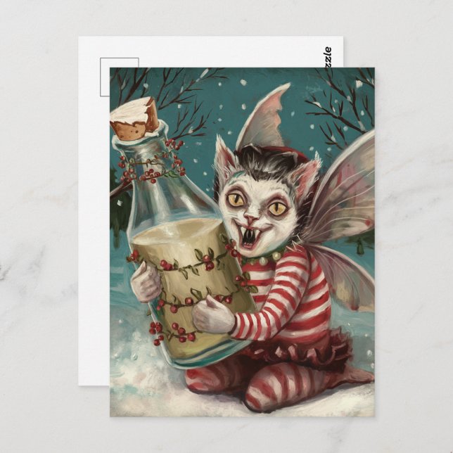 Postal Navidades Vampire Kitty Con Botella De Leche (Anverso / Reverso)