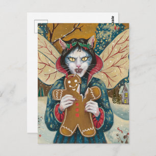 Postal Navidades Vampire Kitty Gingerbread Man Cookie