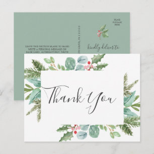 Postal Navidades Verdor y Berry Rojo Gracias Postcard