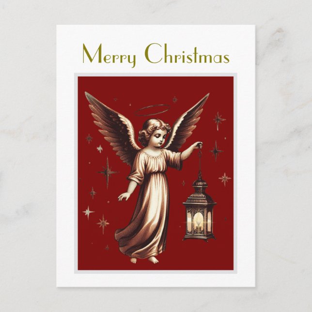 Postal Navidades victorianos elegantes Angel y Lantern (Anverso)