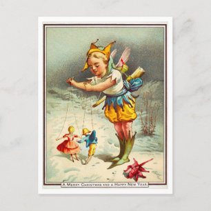 Postal Navidades victorianos extraños / Marioneta de Año