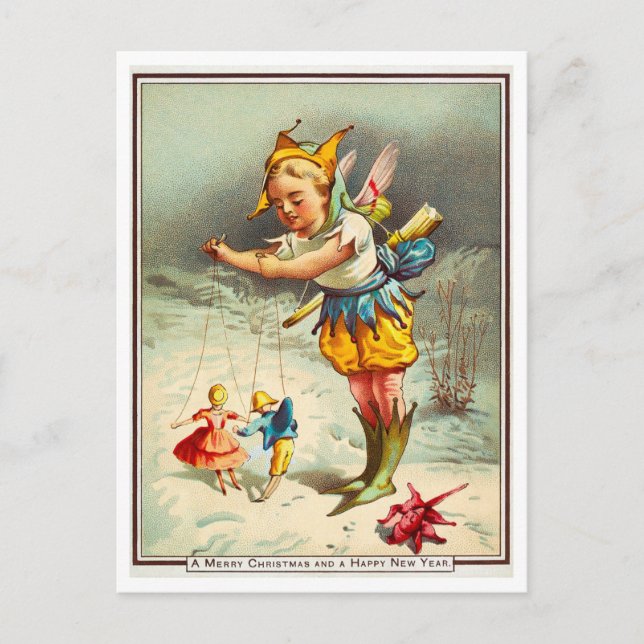 Postal Navidades victorianos extraños / Marioneta de Año  (Anverso)