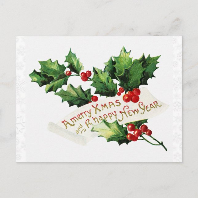 Postal Navidades Viñosos Invierno Holly Snowflake (Anverso)