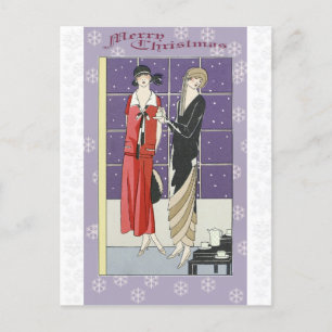 Postal Navidades Vintage Art Deco Elegantes Mujeres