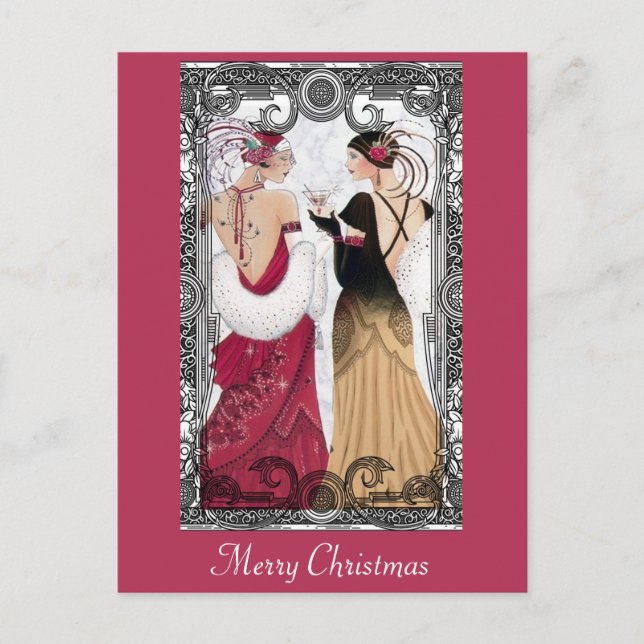 Postal Navidades Vintage Art Deco Ladies (Anverso)