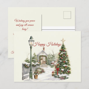 Postal Navidades Vintage Winter Scene Happy Holidays
