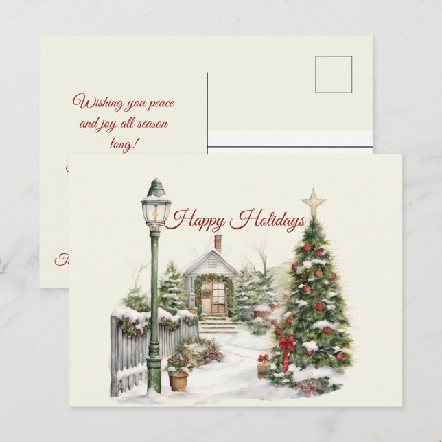Postal Navidades Vintage Winter Scene Happy Holidays (Anverso / Reverso)