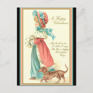 Postal Navidades Vintage Young Lady & Dachshund (copia)