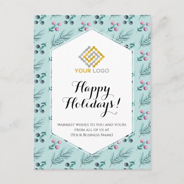 Postal Navidades Winter Berries Greenery Logo Business (Anverso)
