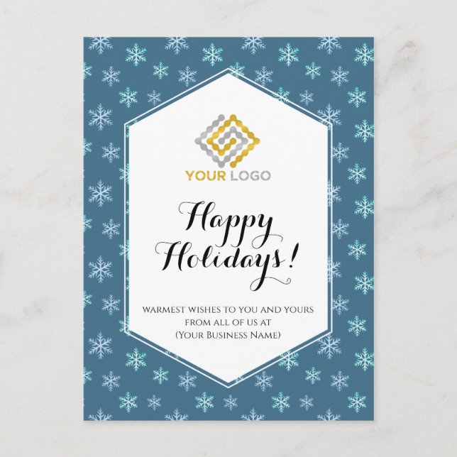 Postal Navidades Winter Blue Snowflakes Logo Business (Anverso)