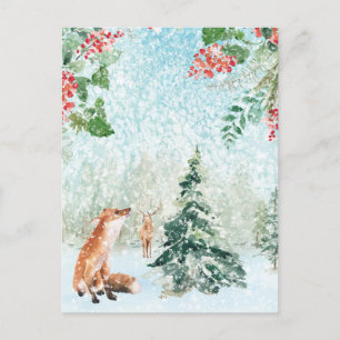 Postal Navidades Winter Woodland Fox & Stag Scene