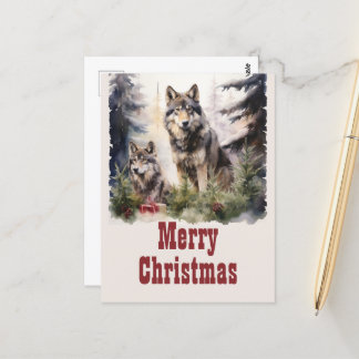 Postal Navidades Wolf Watercolor