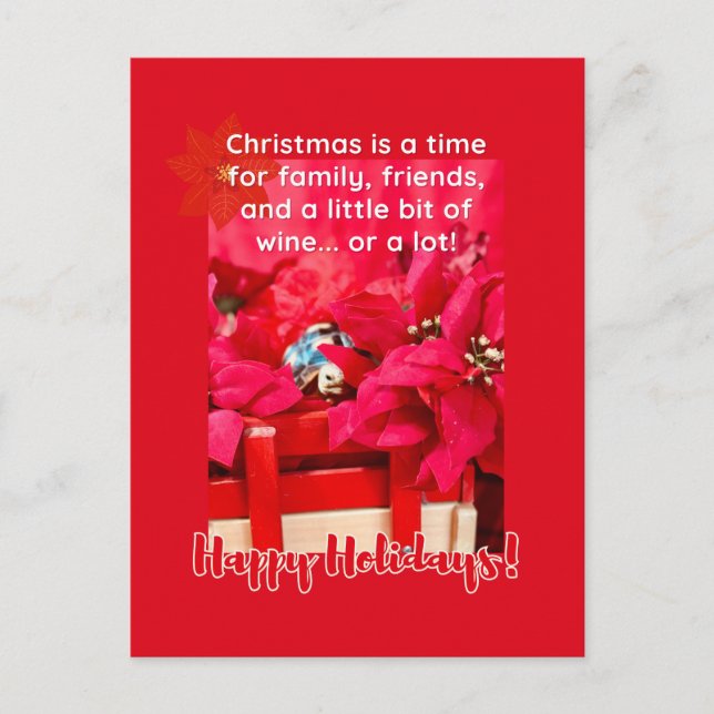 Postal Navidades y mucha tortuga de vino y poinsettias (Anverso)