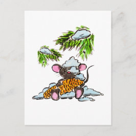 Postal Navidades y ratón de Año Nuevo con cono