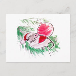Postal Navidades y ratoncito dormido de Año Nuevo