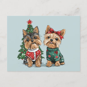 Postal Navidades Yorkie Dogs