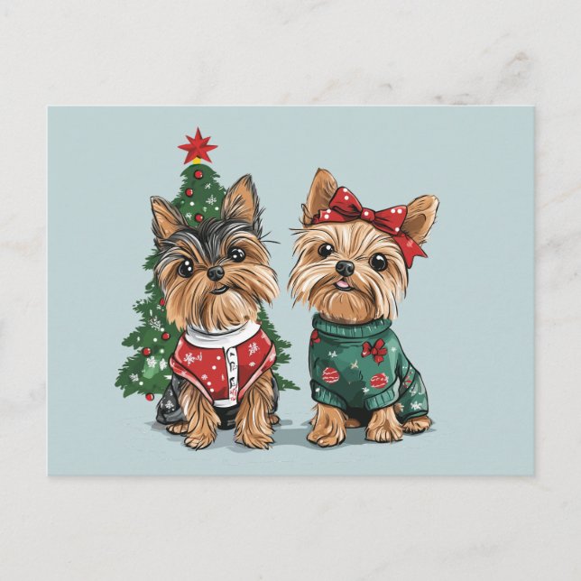 Postal Navidades Yorkie Dogs (Anverso)