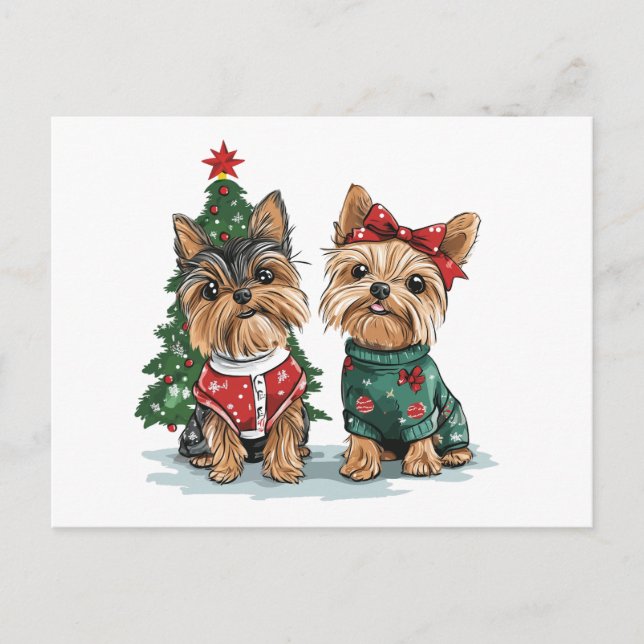 Postal Navidades Yorkie Dogs (Anverso)
