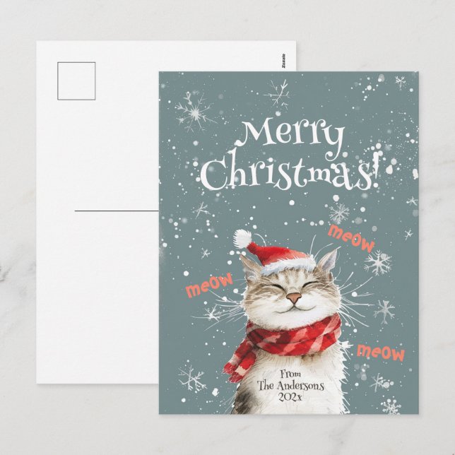 Postal navideña feliz Cat Merry (Anverso / Reverso)