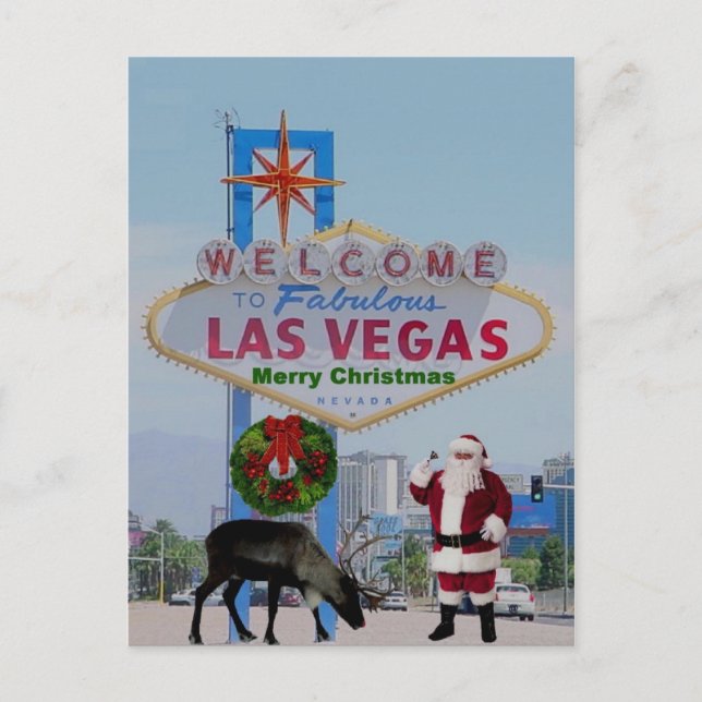 Postal navideña Las Vegas Santa y Rodolph (Anverso)