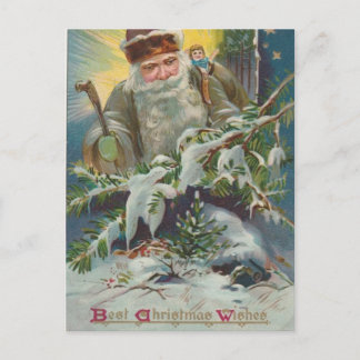 Postal navideña vintage con Santa y Snowley