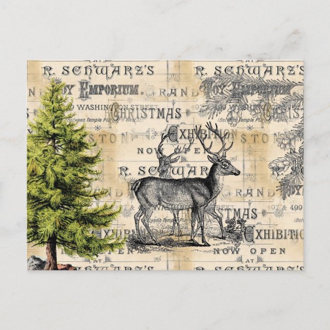 Postal navideña Woodland Deer Vintage (Anverso)