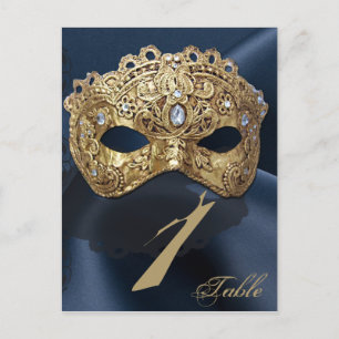 Postal Navy and Gold Masquerade Wedding Table Number