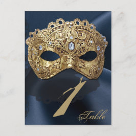Postal Navy and Gold Masquerade Wedding Table Number