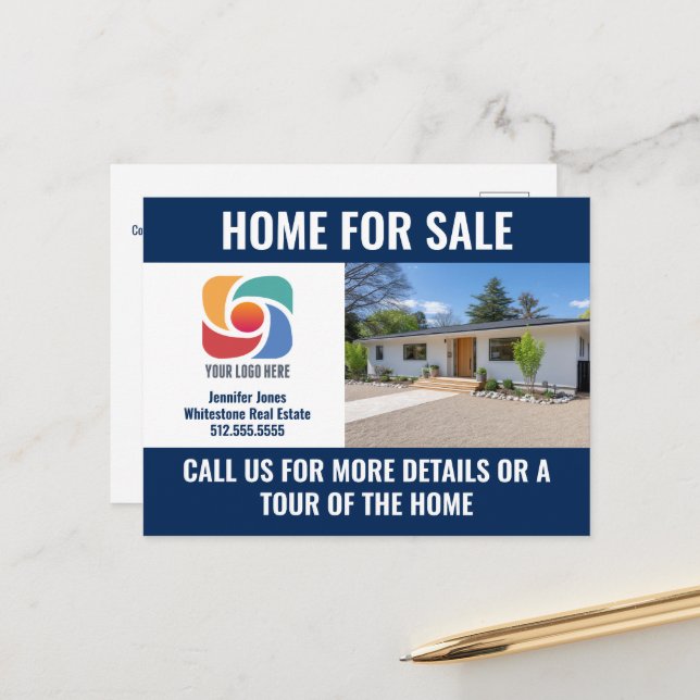 Postal Navy Blue Home for Sale Real Estate Company Logo (Anverso/Reverso In Situ)