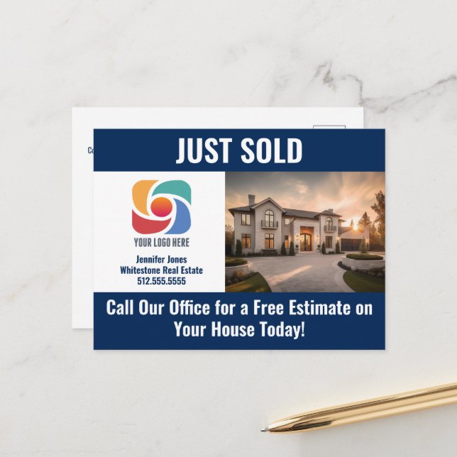 Postal Navy Blue Just Sold Real Estate Company Logo (Anverso/Reverso In Situ)