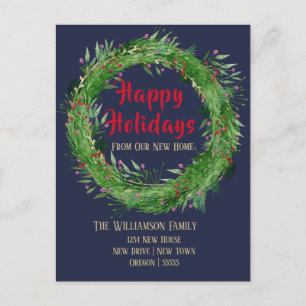 Postal Navy Blue New Home Happy Holiday Postcard