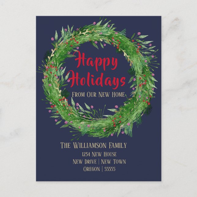 Postal Navy Blue New Home Happy Holiday Postcard (Anverso)