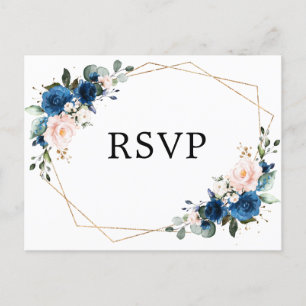 Postal Navy Blue Rubor Floral Geométrica Botánica RSVP
