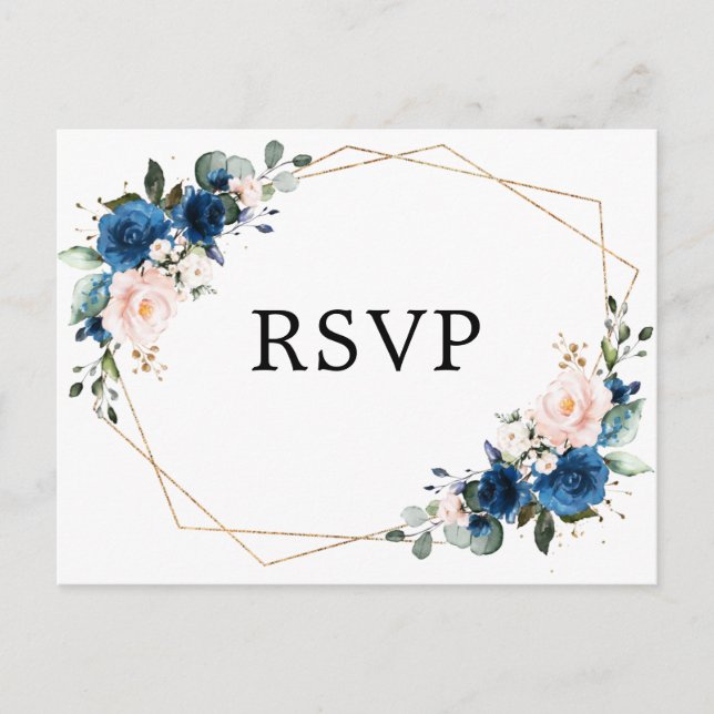 Postal Navy Blue Rubor Floral Geométrica Botánica RSVP (Anverso)