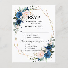 Postal Navy Blue Rubor Pink Floral Geométrica RSVP