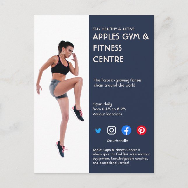 Postal Navy Blue Sidebar Photo gym entrenador personal (Anverso)